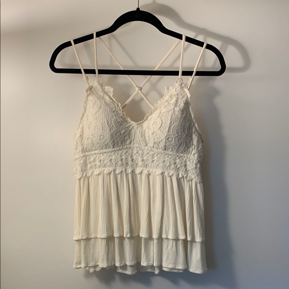 Easel Cream Smocked Lace Camisole